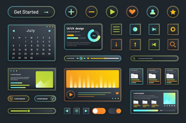 Gradient colored ui kit collection