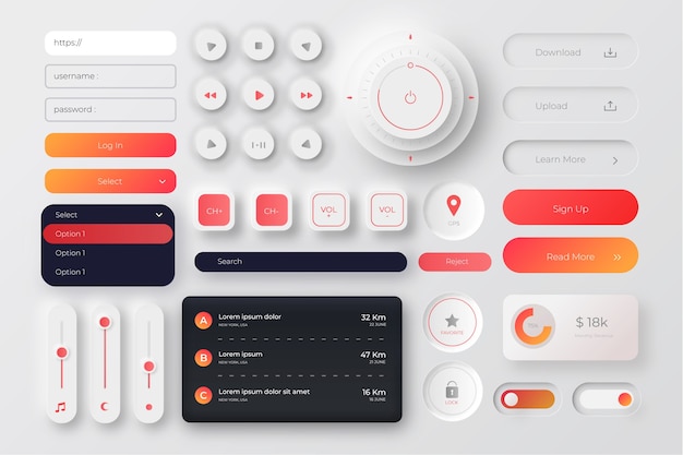 Free vector gradient colored ui kit pack