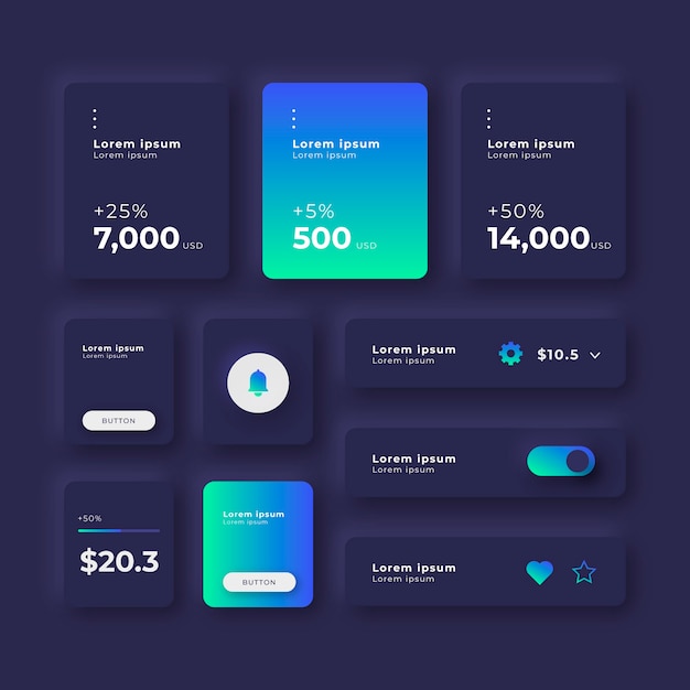 Gradient colored ui kit pack