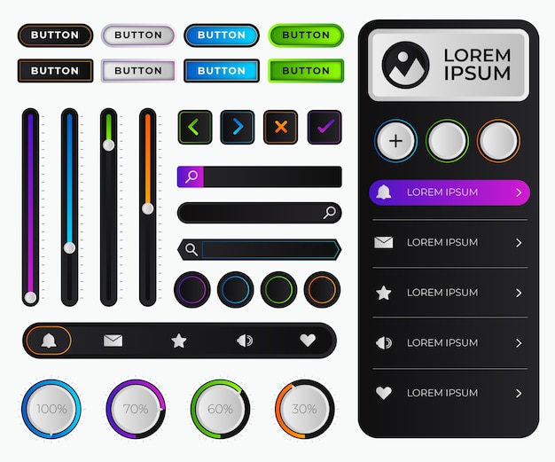 Vettore gratuito pacchetto kit ui colorato sfumato