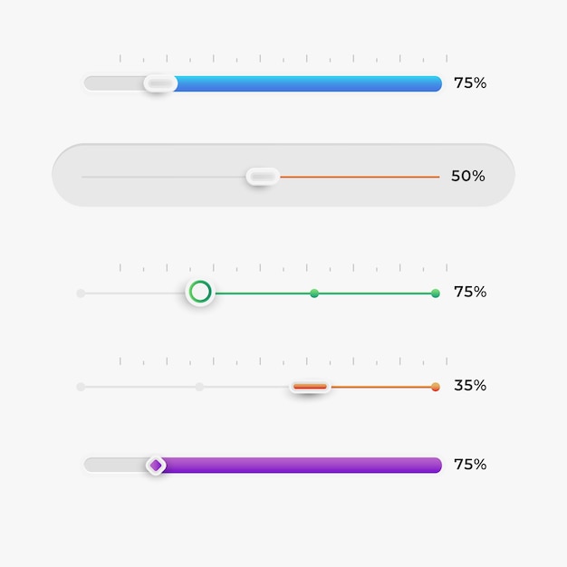 Collezione di slider ui colorati sfumati