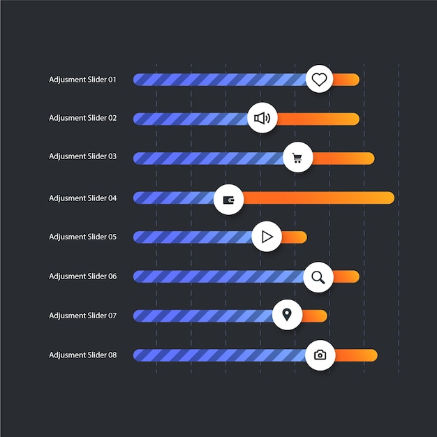 Free vector gradient colored ui sliders collection