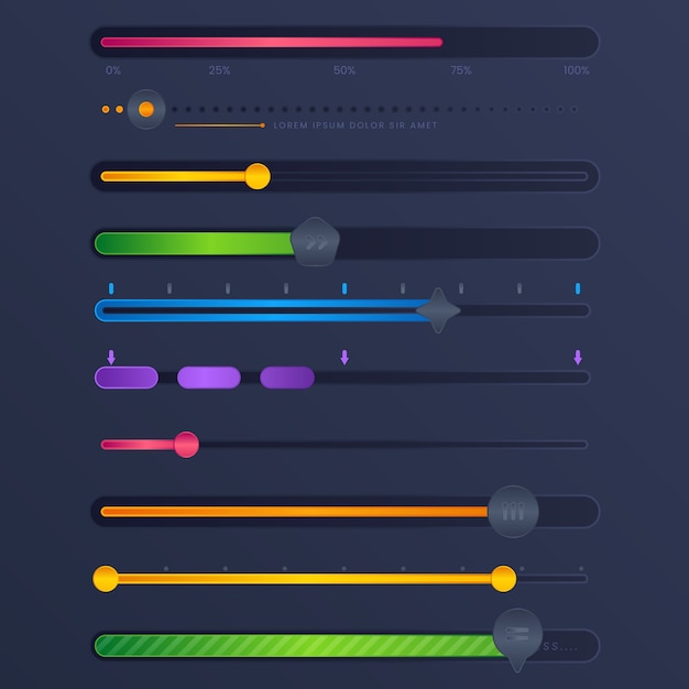 Collezione di slider ui colorati sfumati