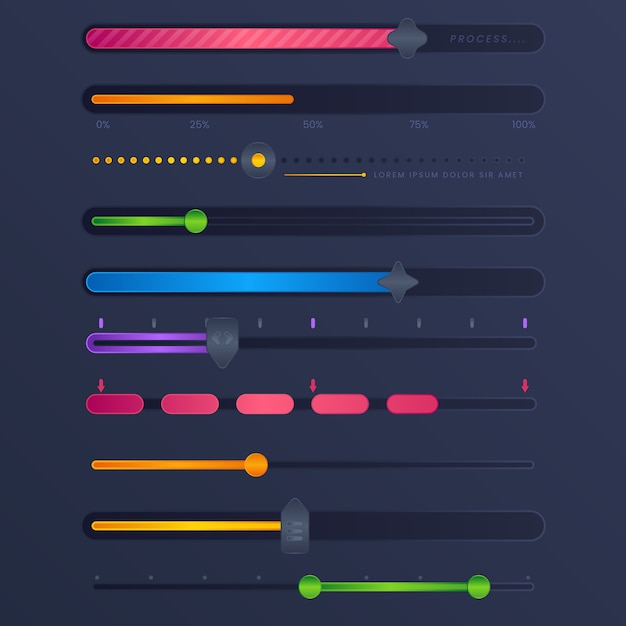 Collezione di slider ui colorati sfumati