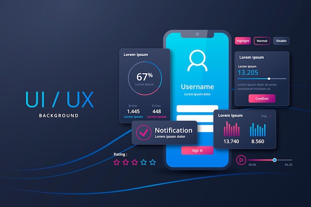 Бесплатное векторное изображение Цветной градиент ui ux фон