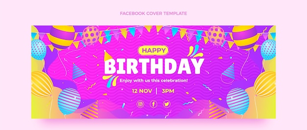 Vettore gratuito copertina facebook di compleanno colorata sfumata