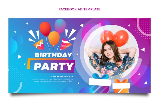 Vettore gratuito modello di facebook di compleanno colorato sfumato