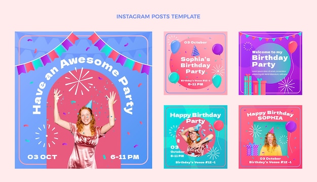 Free vector gradient colorful birthday ig post