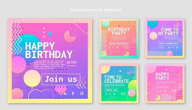 Gradient colorful birthday ig post