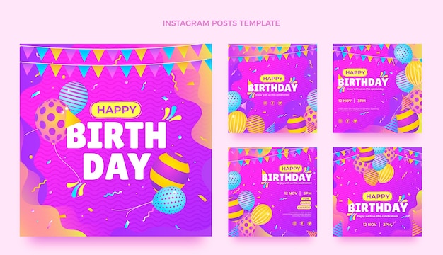 Gradient colorful birthday instagram posts