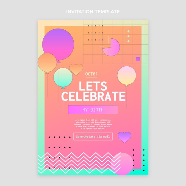 Free vector gradient colorful birthday invitation