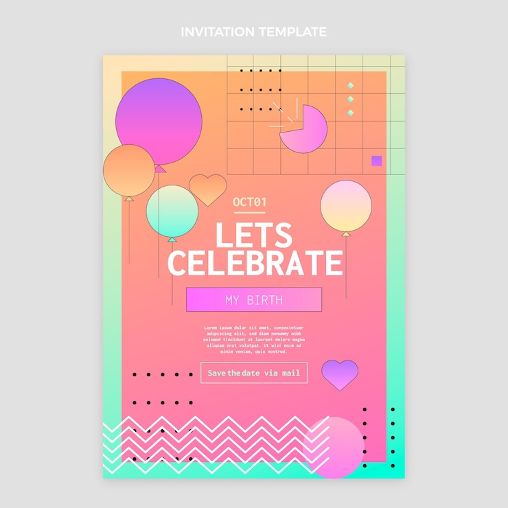 무료 Vector 그라데이션 화려한 생일 초대장