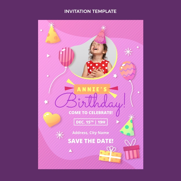 Free vector gradient colorful birthday invitation