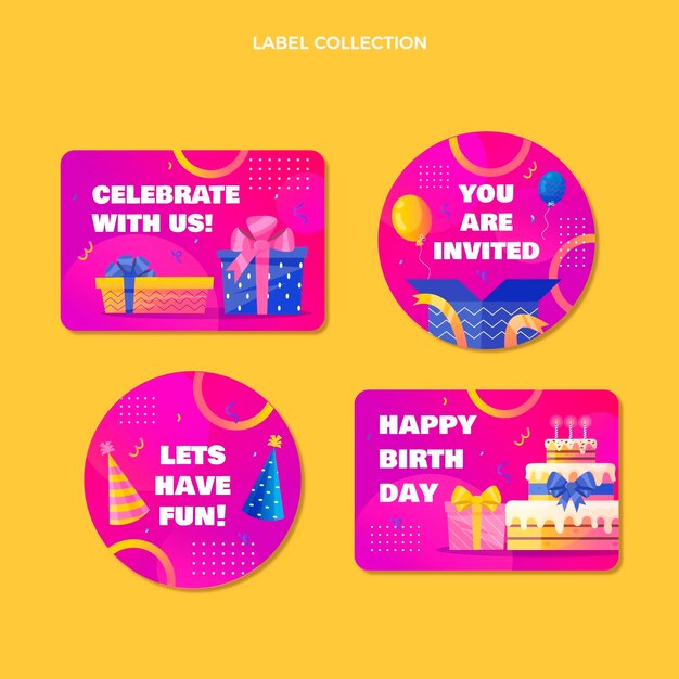 Gradient colorful birthday label and badges