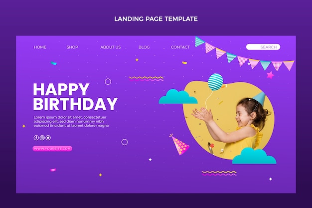 Free vector gradient colorful birthday landing page