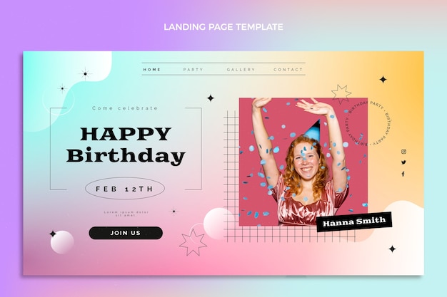 Free vector gradient colorful birthday landing page