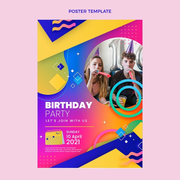Бесплатное векторное изображение Градиент красочный плакат на день рождения