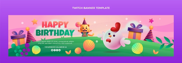 Free vector gradient colorful birthday twitch banner