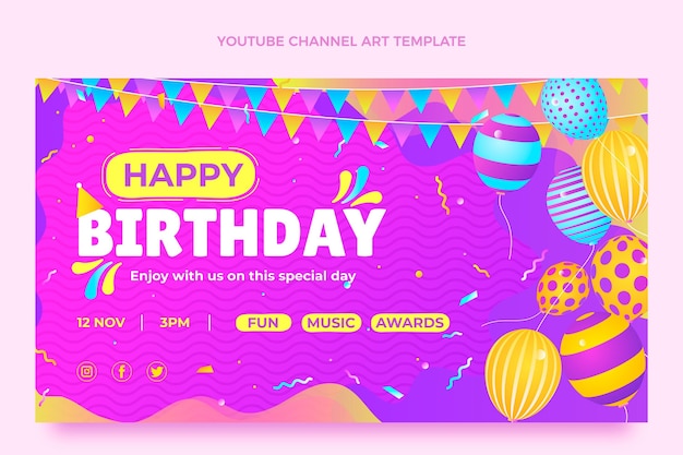 グラデーションカラフルな誕生日のYouTubeチャンネルアート