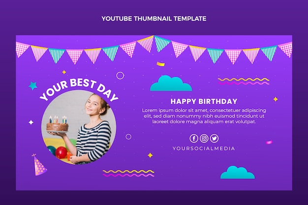 Free vector gradient colorful birthday youtube thumbnail