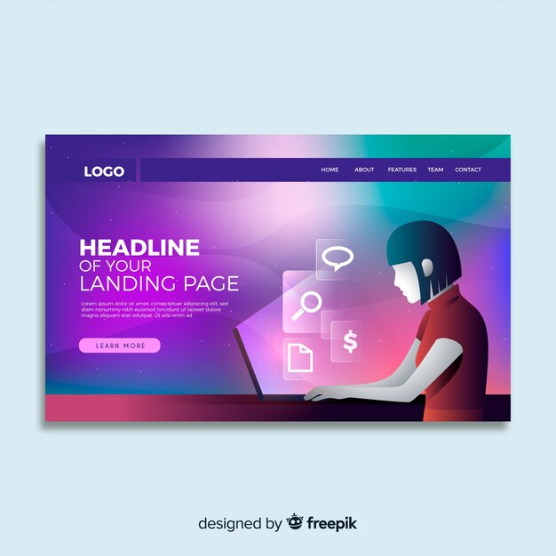 Gradient colorful landing page