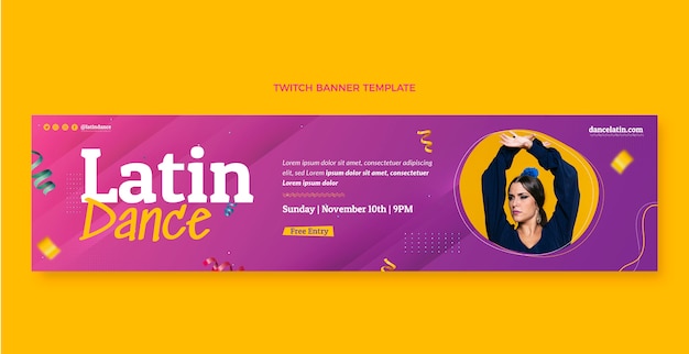 Free vector gradient colorful latin dance party twitch banner