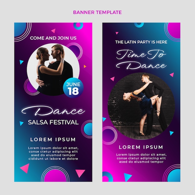 Gradient colorful latin dance party vertical banners