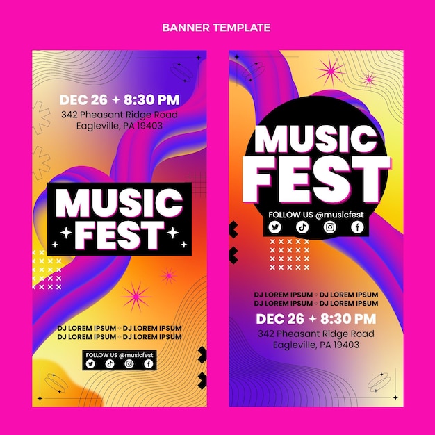 Free vector gradient colorful music festival banners vertical