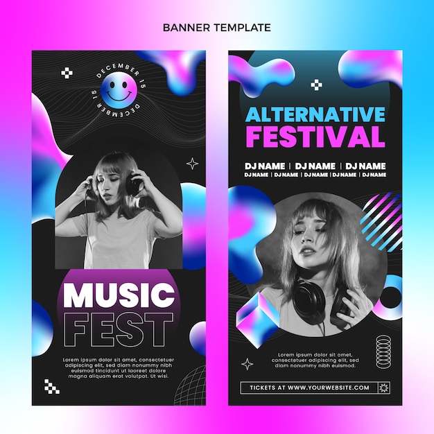 Vettore gratuito banner di festival musicali colorati sfumati verticali