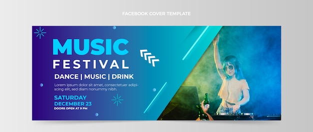Шаблон обложки facebook градиент красочный музыкальный фестиваль