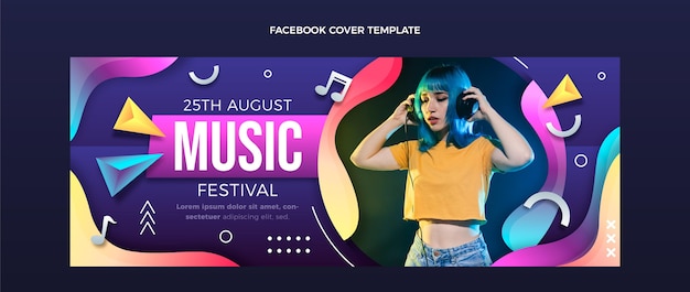 Gradient colorful music festival facebook cover