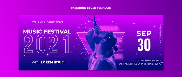 Vettore gratuito copertina facebook del festival musicale sfumato colorato