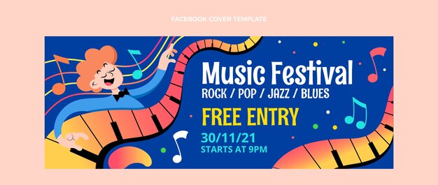 無料ベクター グラデーションカラフル音楽祭facebookカバー