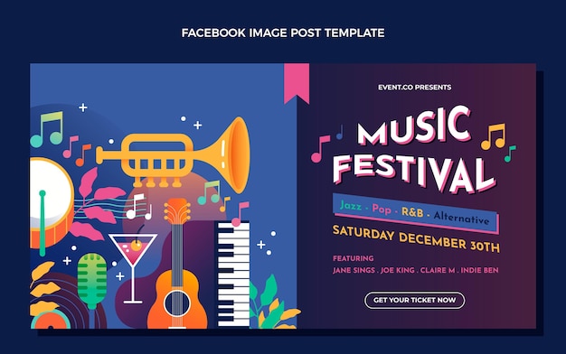 グラデーションカラフルな音楽祭のFacebookの投稿