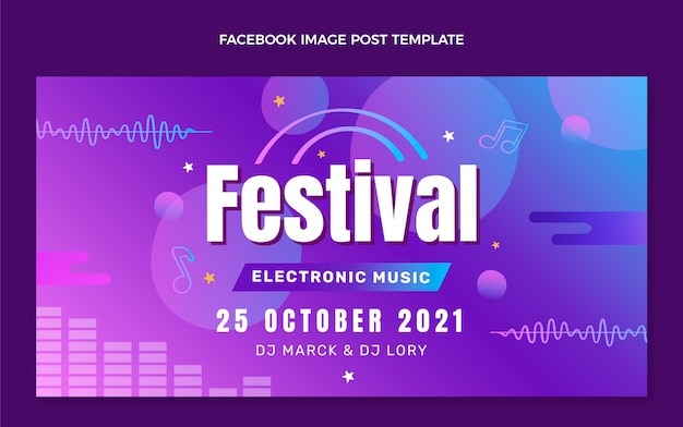 Gradient colorful music festival facebook post