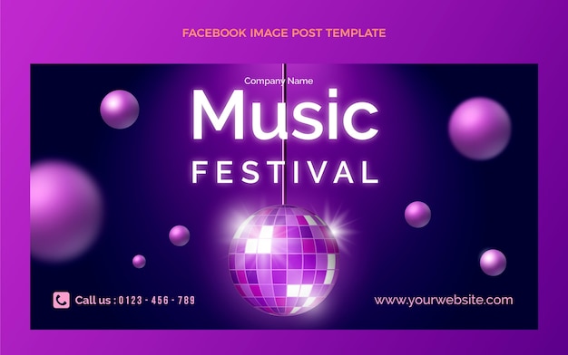 Vettore gratuito post di facebook del festival musicale colorato sfumato