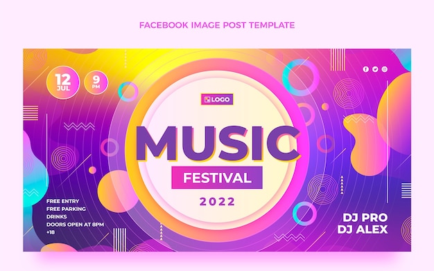 Free vector gradient colorful music festival facebook post