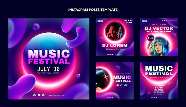 Free vector gradient colorful music festival ig post