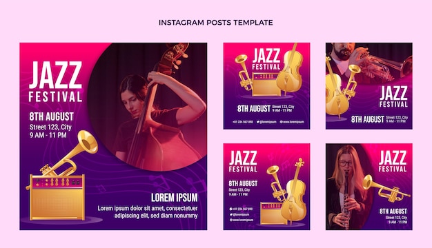 Vettore gratuito post instagram del festival musicale colorato sfumato