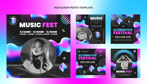 Post instagram del festival musicale colorato sfumato