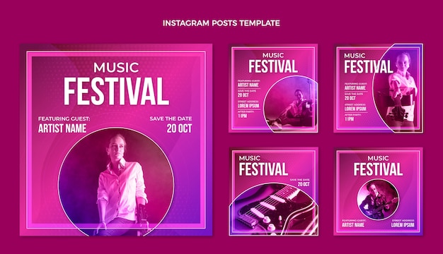 Gradient colorful music festival instagram posts