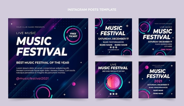 Vettore gratuito post instagram del festival musicale colorato sfumato