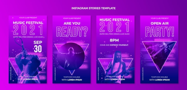 Free vector gradient colorful music festival instagram stories