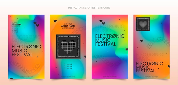 Vettore gratuito storie di instagram del festival musicale colorato sfumato