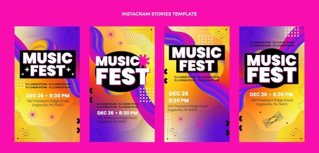 Vettore gratuito storie di instagram del festival musicale colorato sfumato