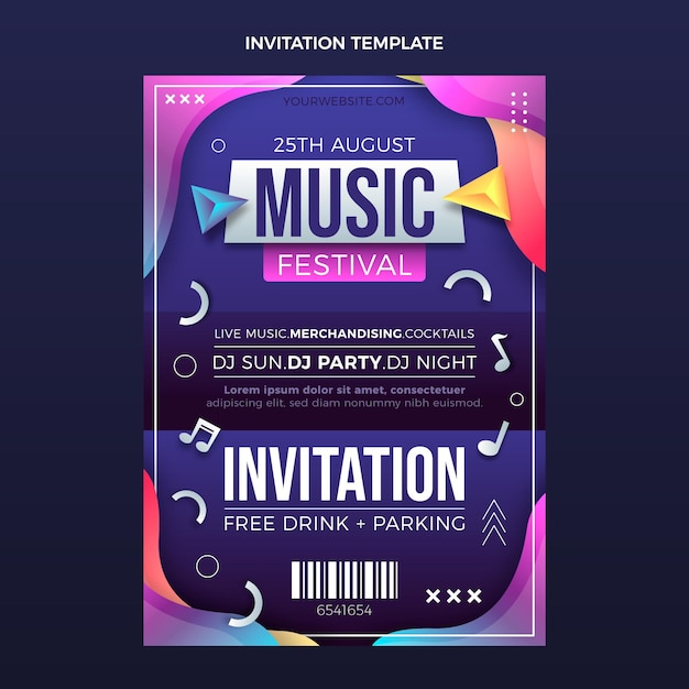 Free vector gradient colorful music festival invitation