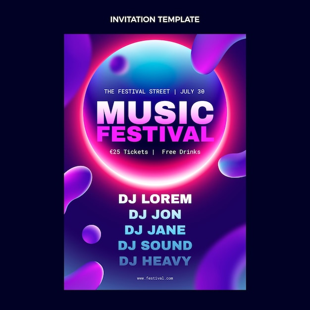 Free vector gradient colorful music festival invitation