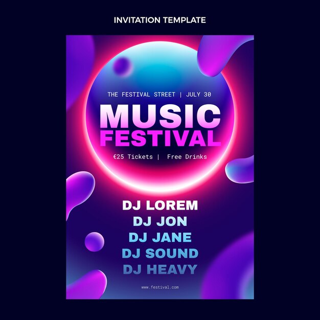 Gradient colorful music festival invitation