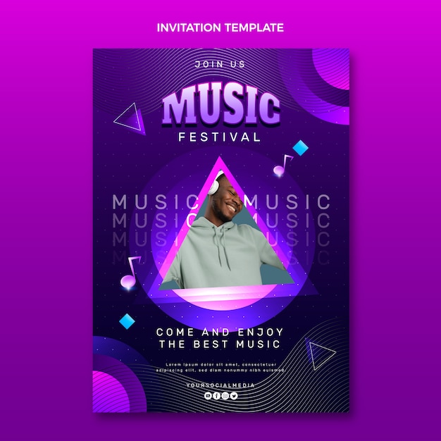 Gradient colorful music festival invitation