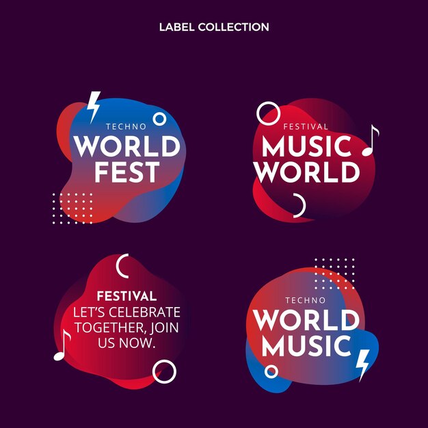 Gradient colorful music festival label pack
